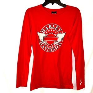 Harley Davidson Womens T Shirt Size Medium Long Sleeves Red San Jose Ca
